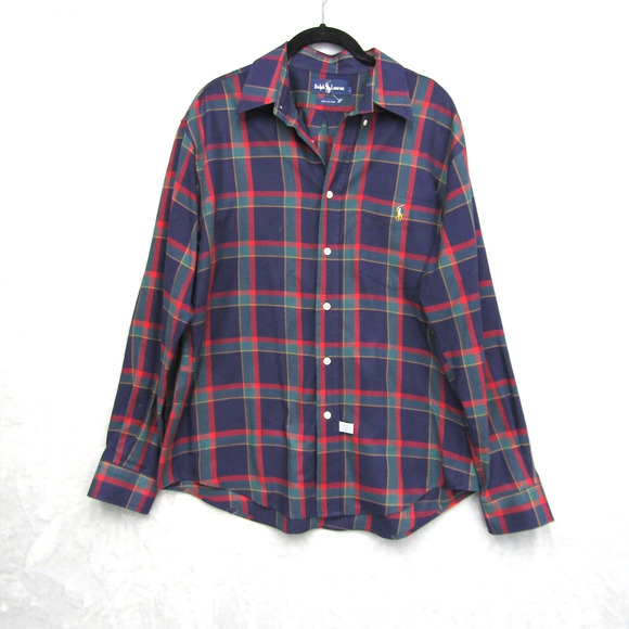 Polo Ralph Lauren Shirt Mens Large Tartan Plaid Window Pane Classic Button Down - Picture 1 of 10